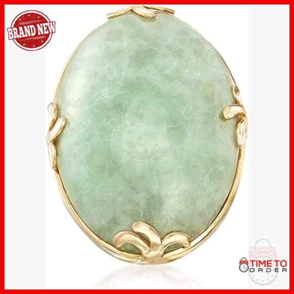 18kt Gold Over Sterling Jade Statement Ring Size 7 Oval Cabochon